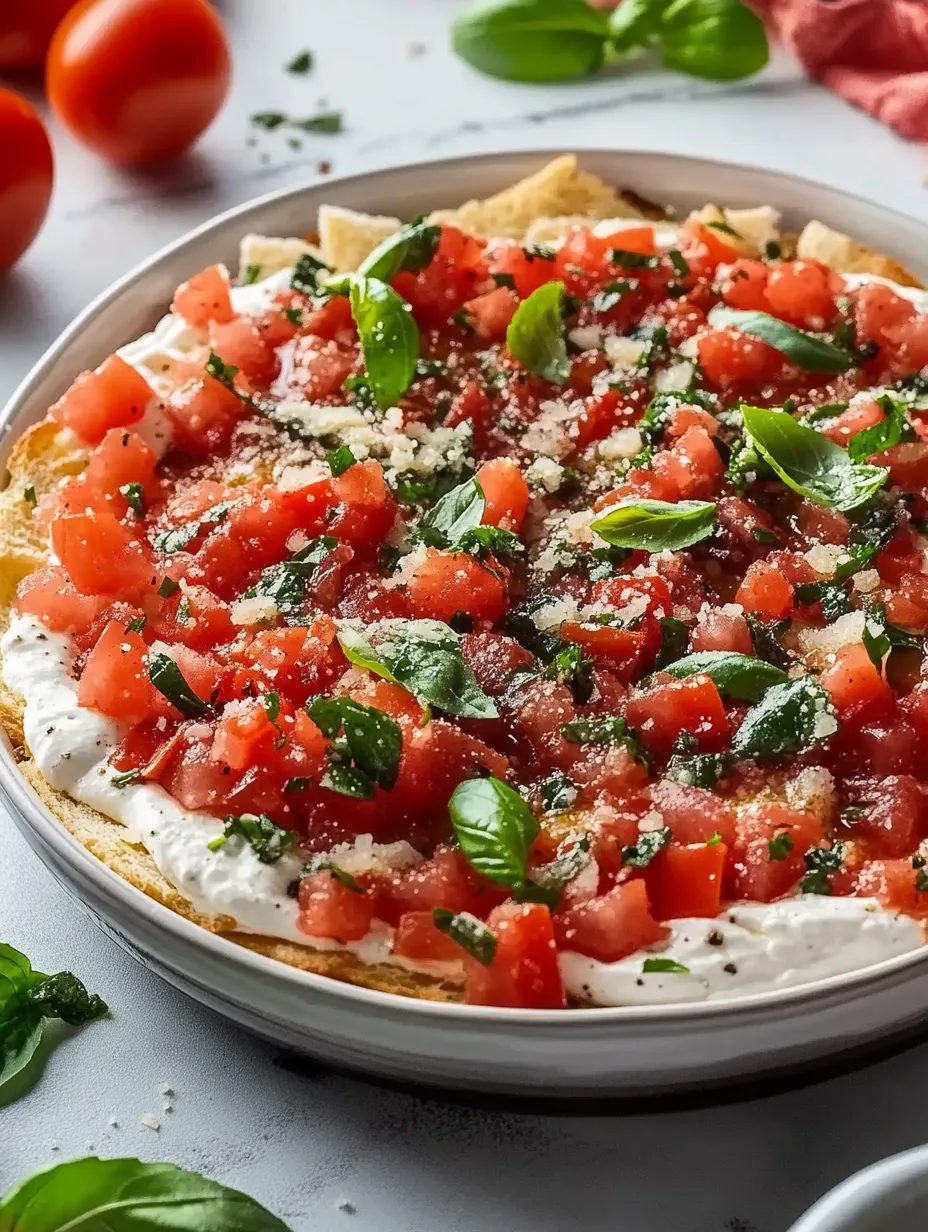 A plate of food with tomatoes and cheese.