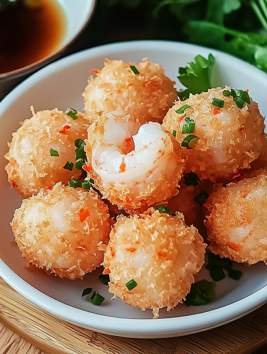 A bowl of shrimp balls with a dipping sauce.