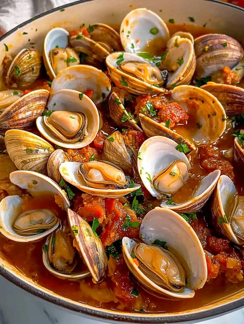 A bowl of clams and chorizo.