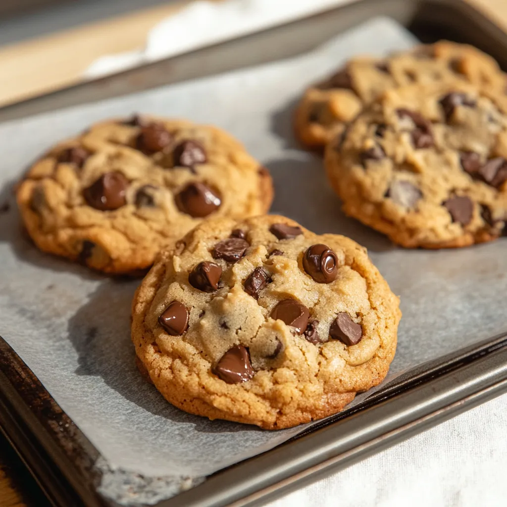 A pan of chocolate chip cookies.