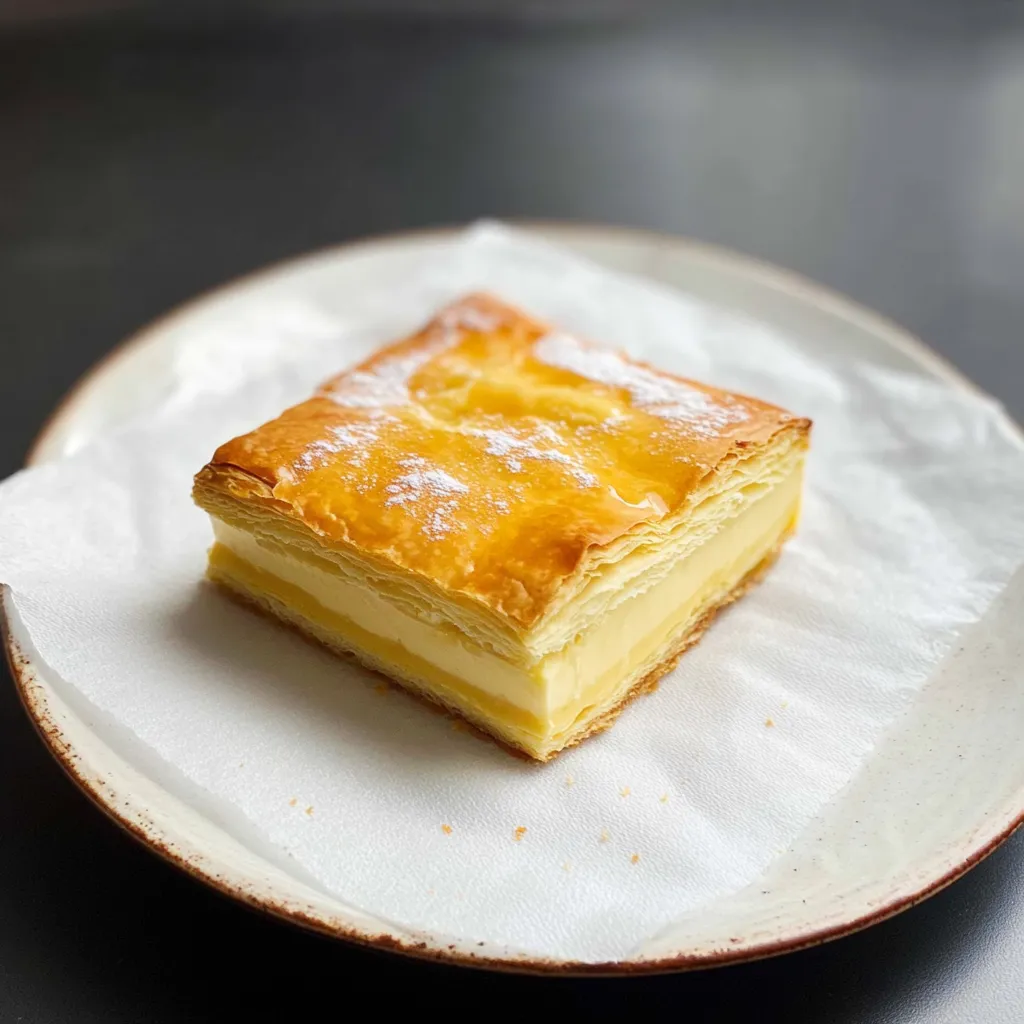 A small piece of vanilla custard cream squares.