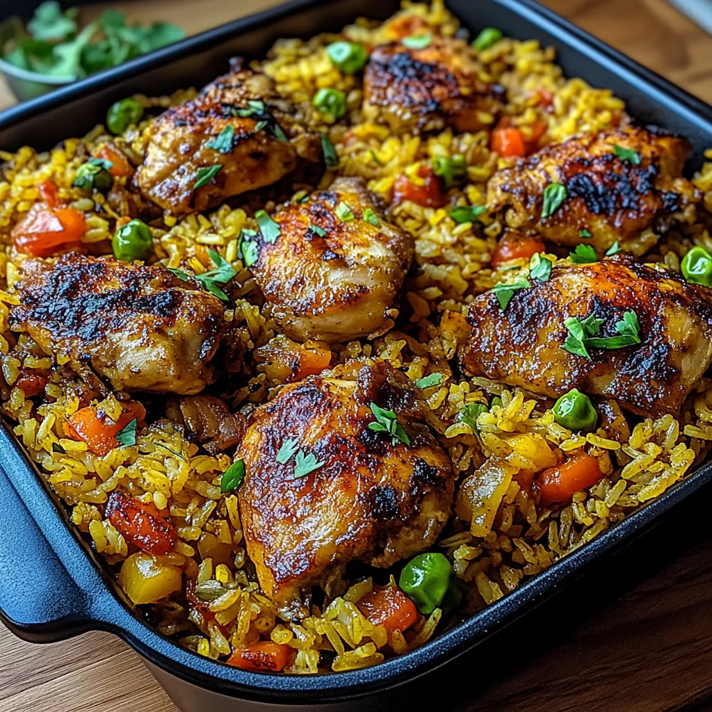 A pan of rice and chicken.