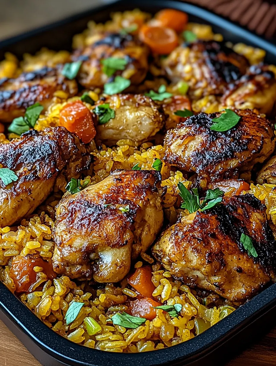 A plate of Caribbean chicken and rice.