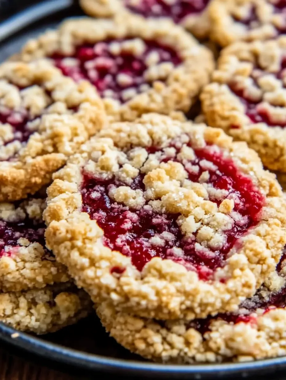 A plate of buttery raspberry crumble cookies.