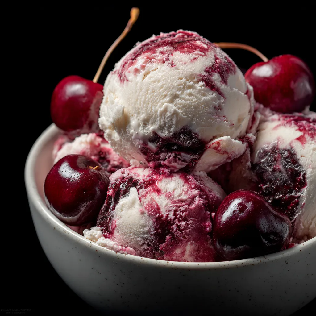 A bowl of cherry vanilla ice cream.