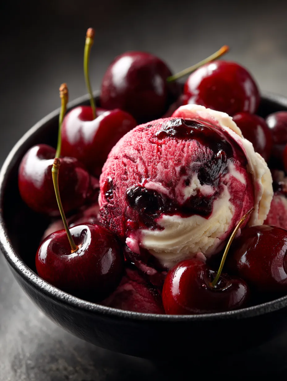 A bowl of cherry vanilla ice cream.
