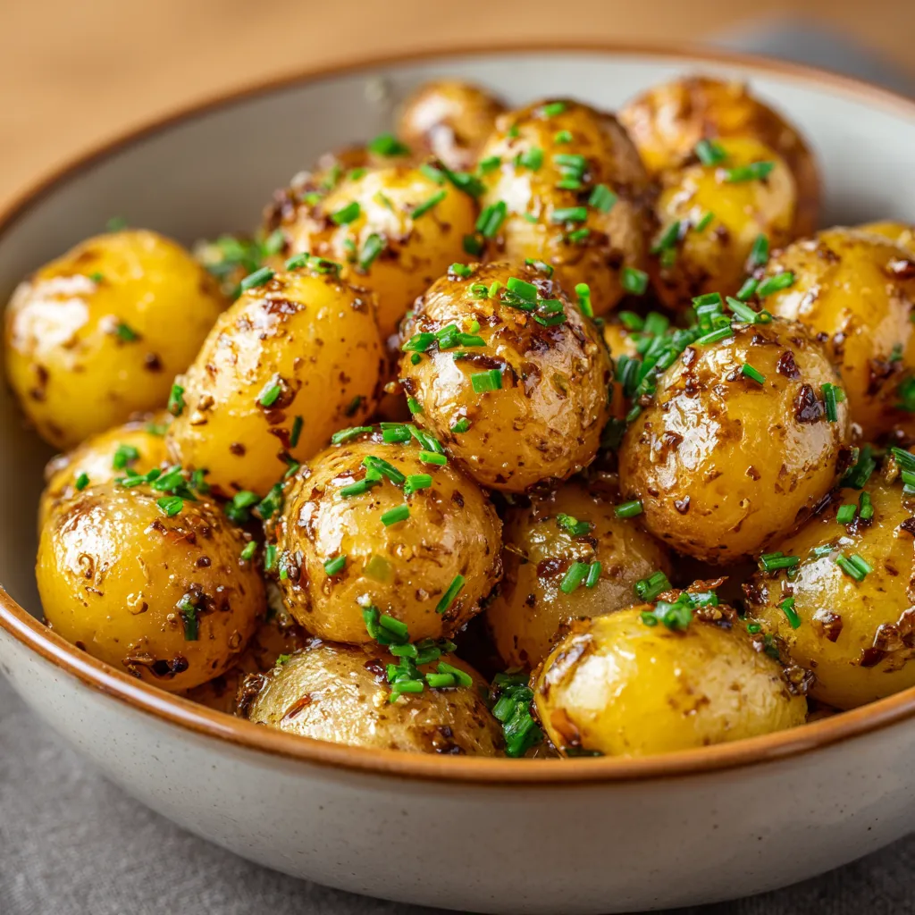 A bowl of honey mustard potatoes.