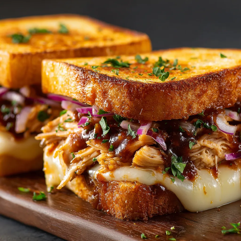 A BBQ chicken grilled cheese sandwich.