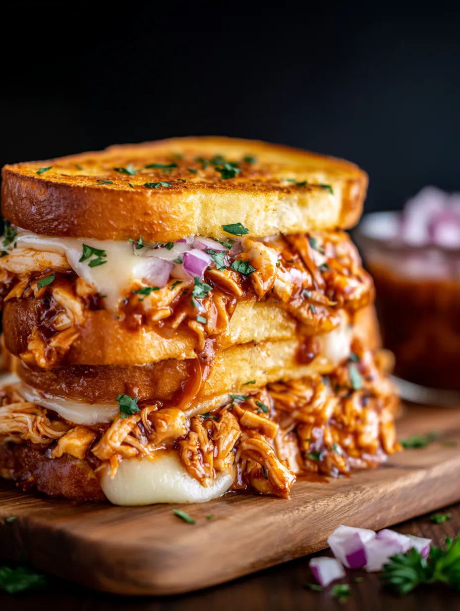 A BBQ chicken grilled cheese sandwich.