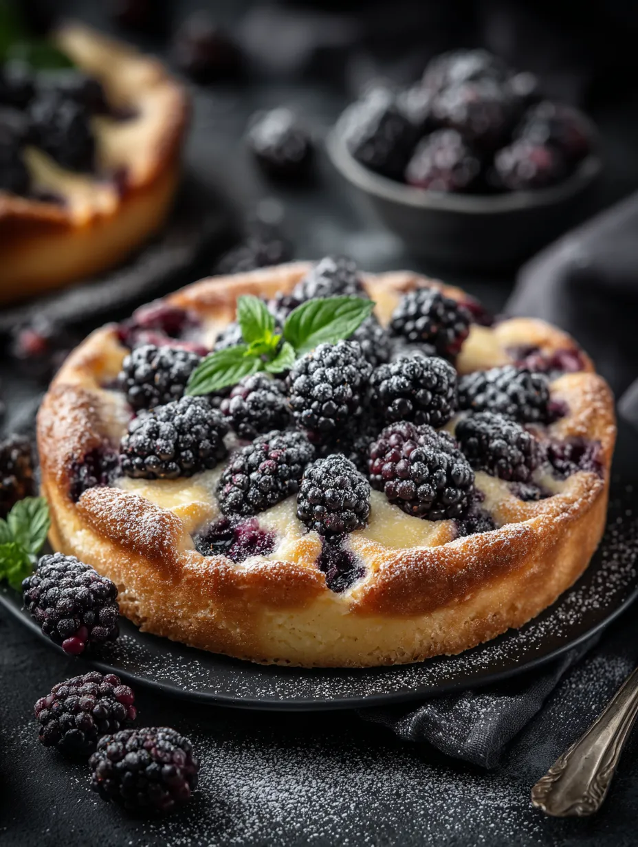 A slice of blackberry clafoutis.