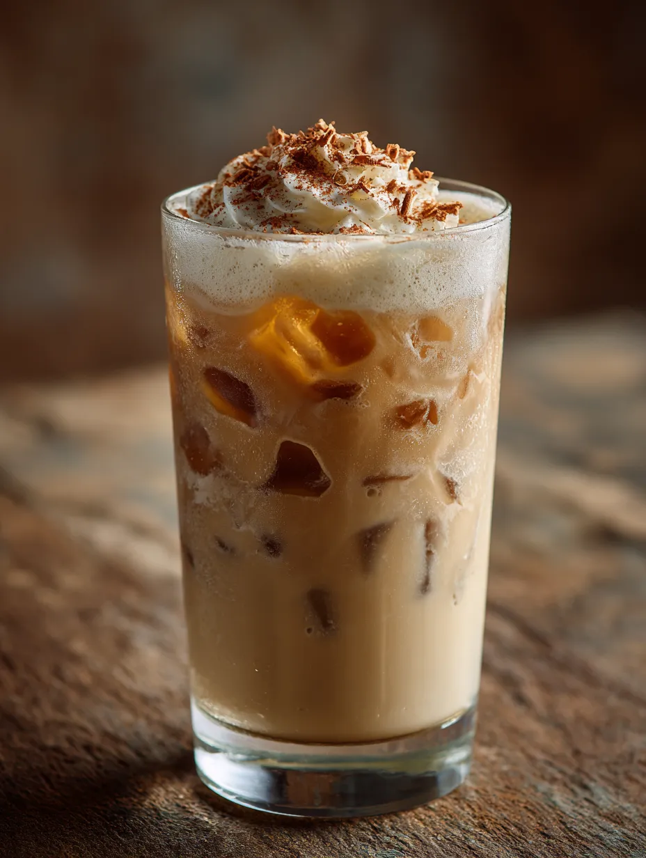 A glass of iced Mexican coffee with whipped cream on top.