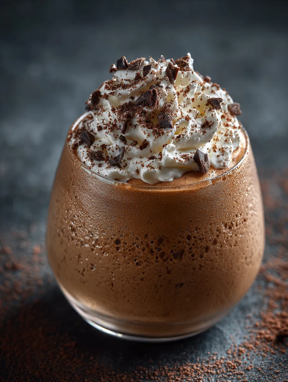 A cup of coffee mousse with whipped cream.