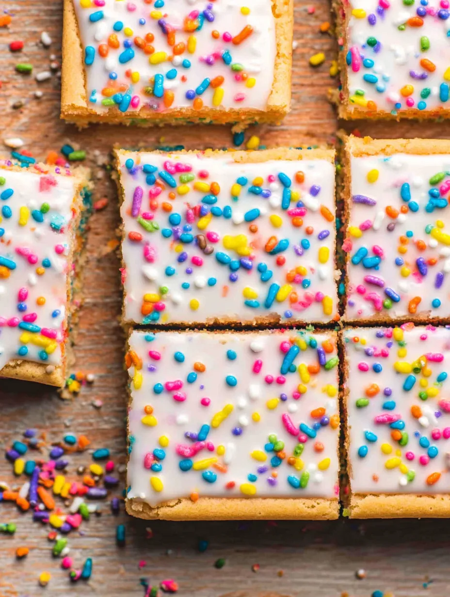 A close up of a cookie bar with sprinkles.