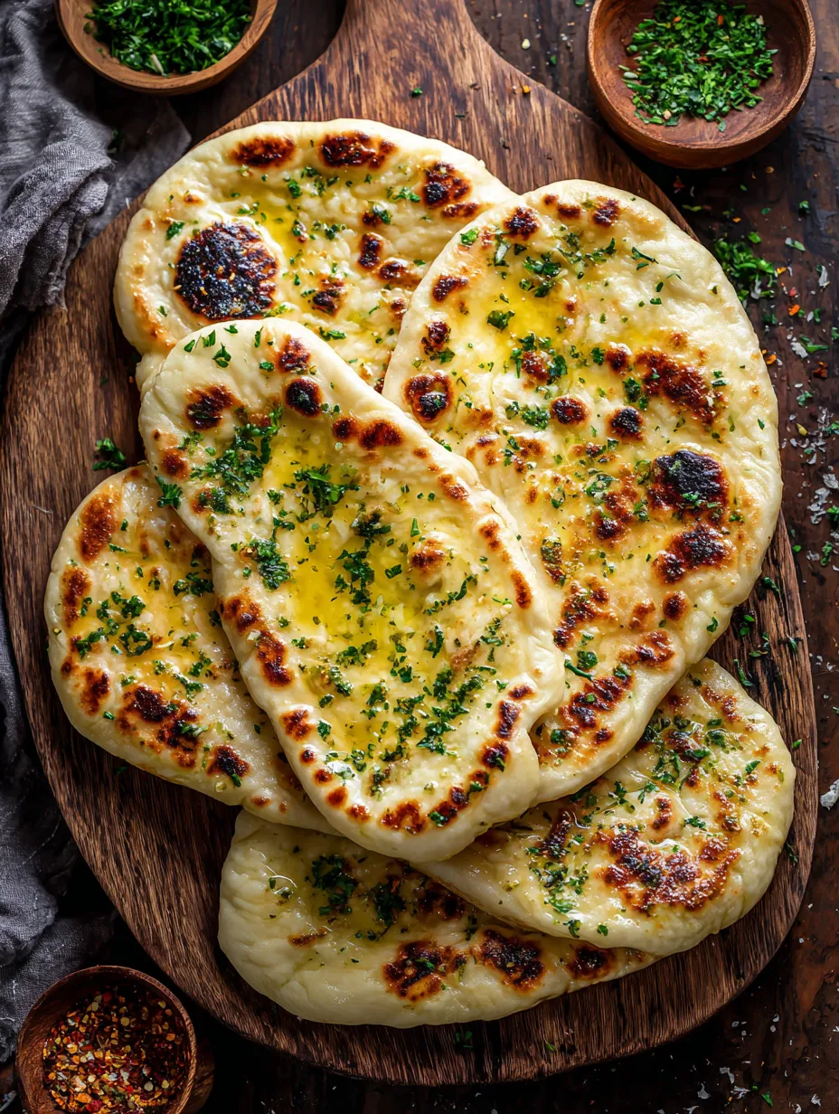 A plate of garlic naan bread.