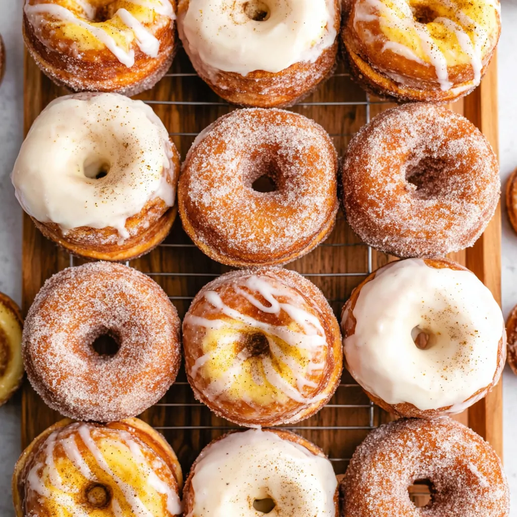 A tray of pumpkin cheesecake brioche doughnuts.
