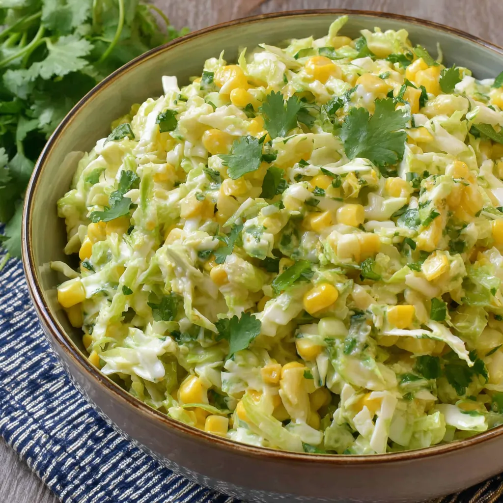 A bowl of jalapeno corn coleslaw.