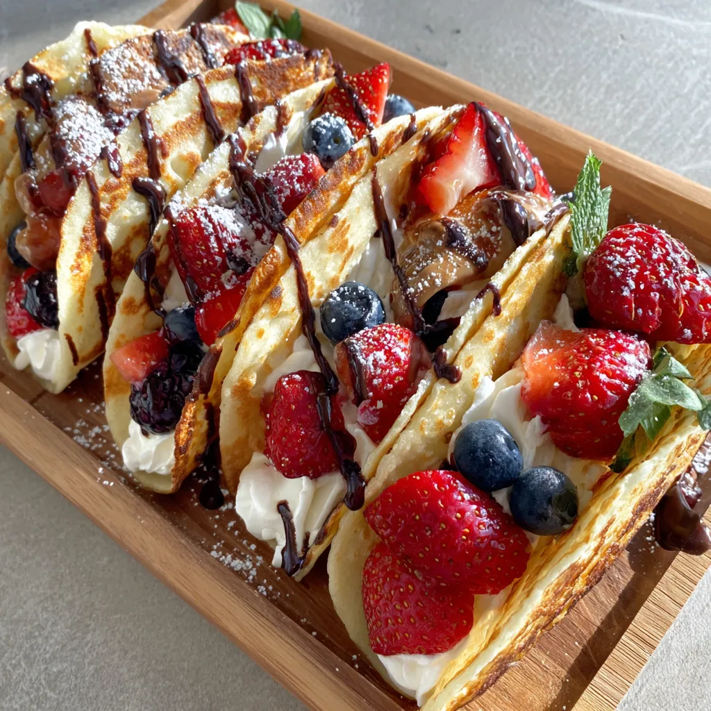 A plate of pancakes with strawberries and blueberries on top.