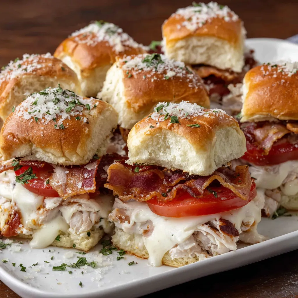 A plate of Kentucky Hot Brown Sliders.
