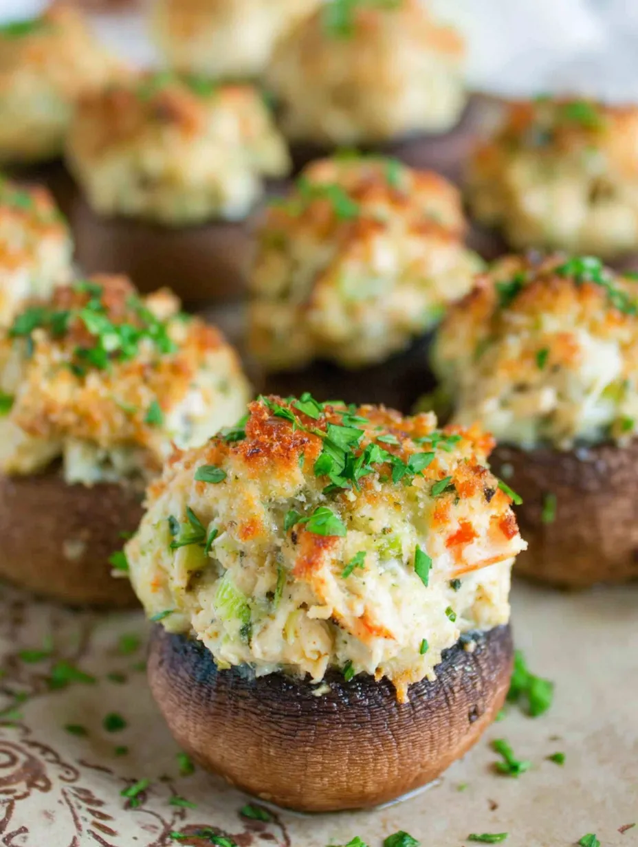 Creamy crab stuffed mushrooms.