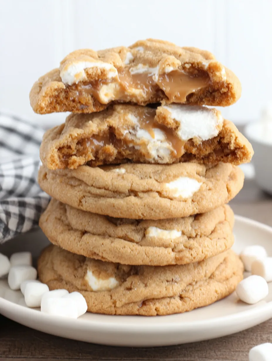 Fluffed up cookies with white icing and marshmallows on top.