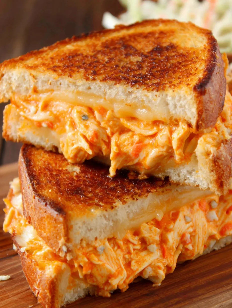 A grilled cheese sandwich with buffalo chicken.