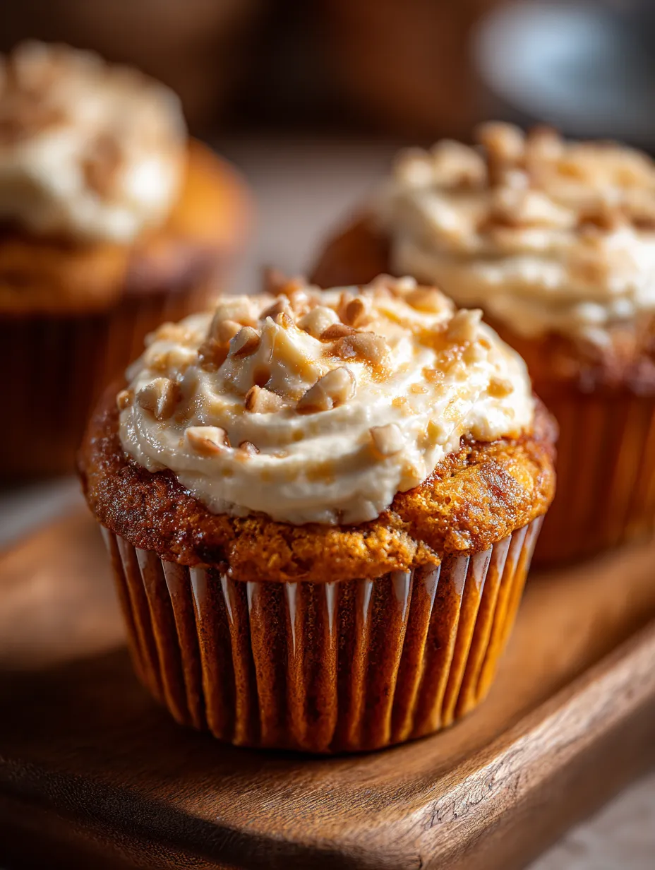 A muffin with a cream cheese filling and a nut topping.
