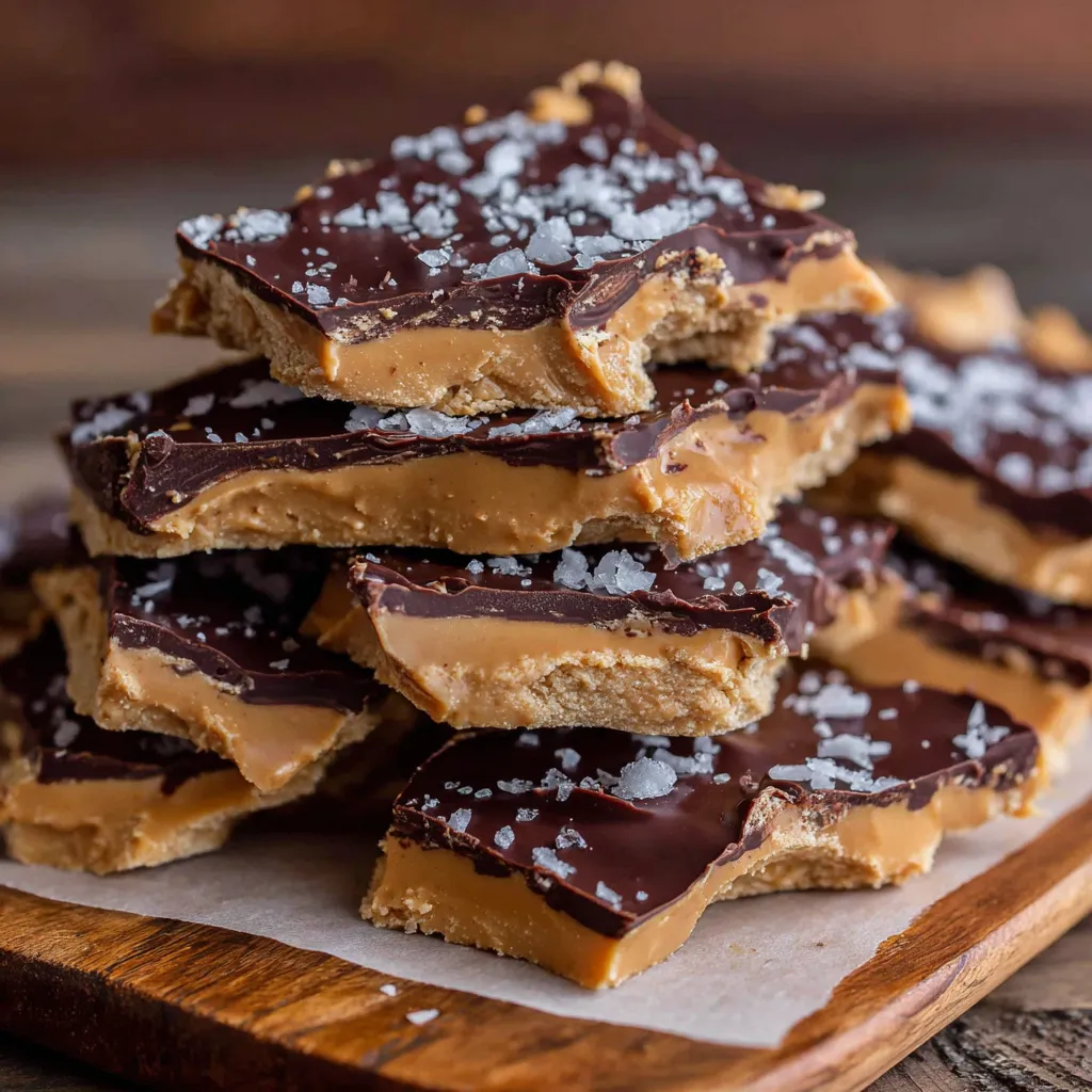 A stack of chocolate bars with a sprinkle of salt on top.