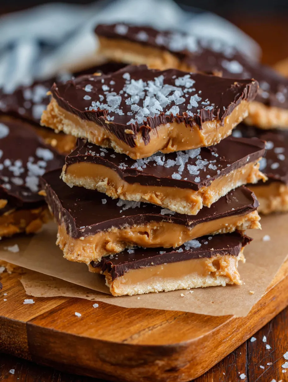 A stack of chocolate bars with a sprinkle of salt on top.