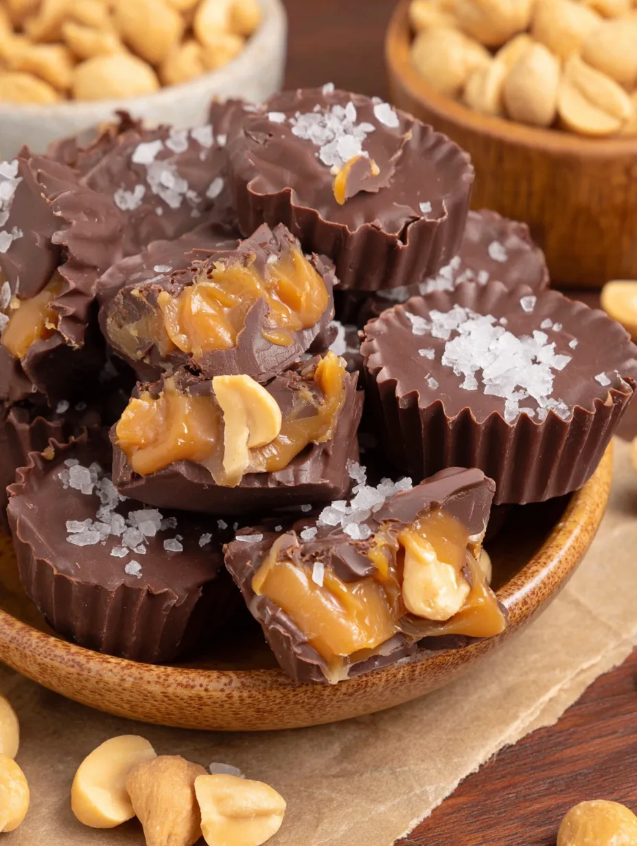 A bowl of salted peanut caramel clusters.