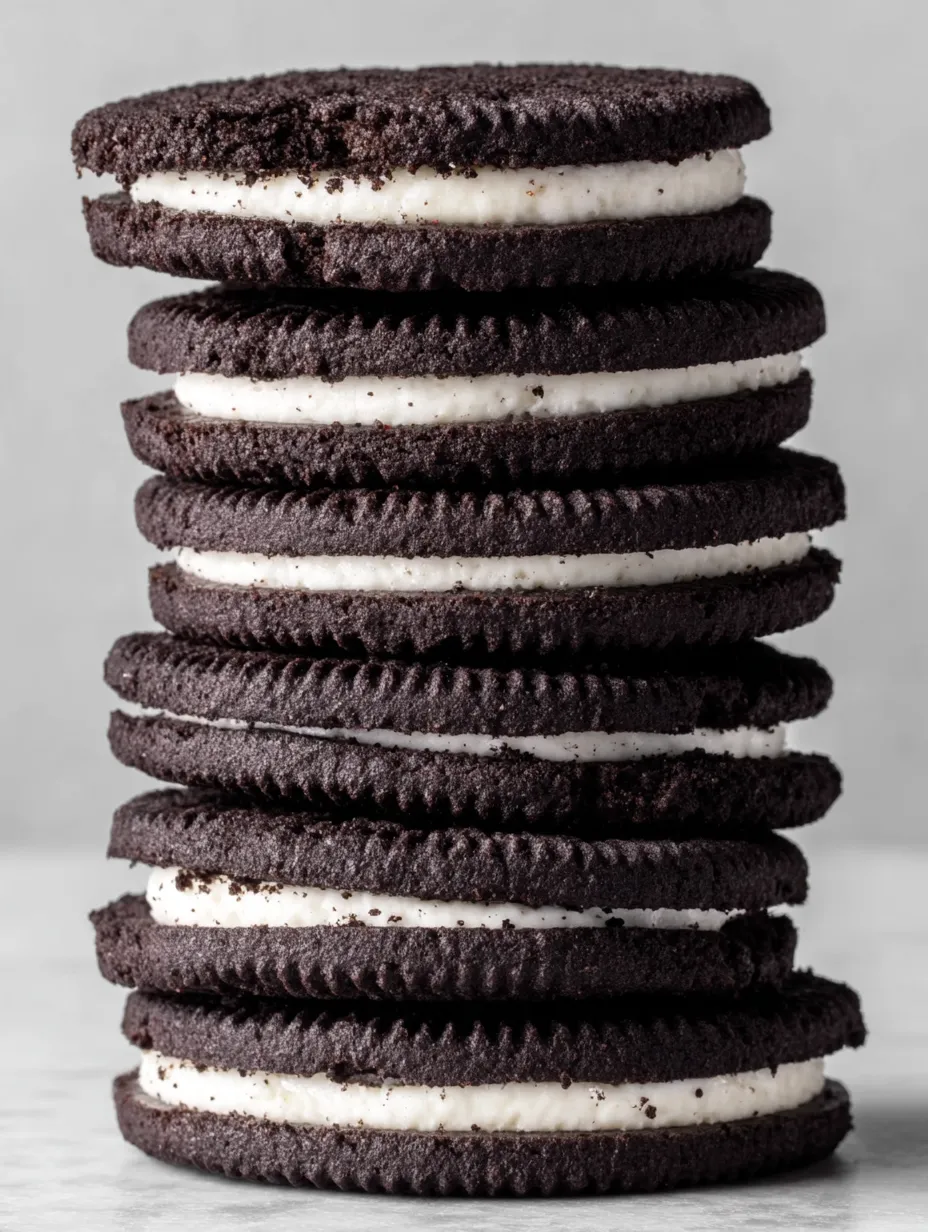 A stack of homemade Oreo cookies.