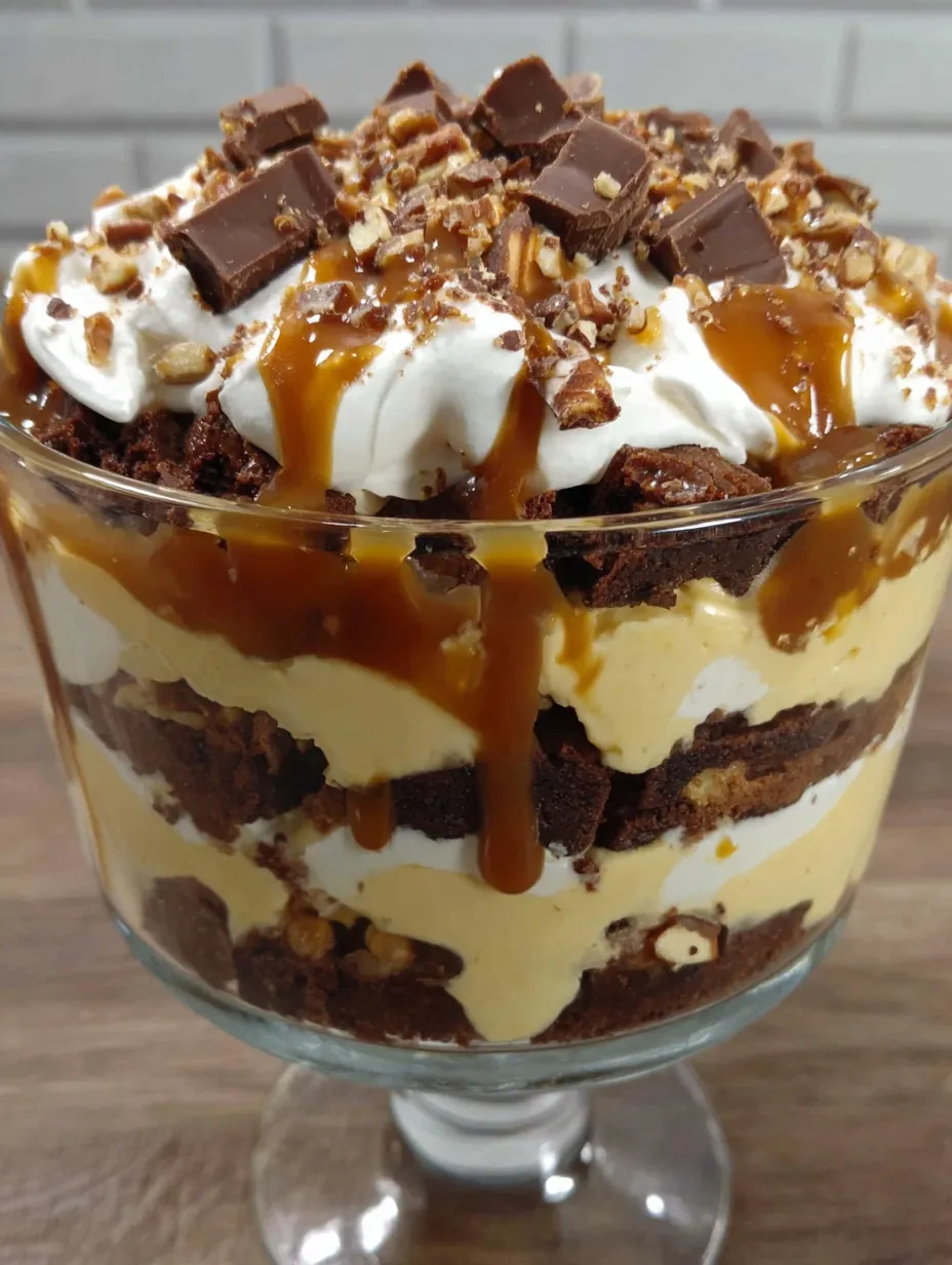 A caramel cheesecake brownie trifle.