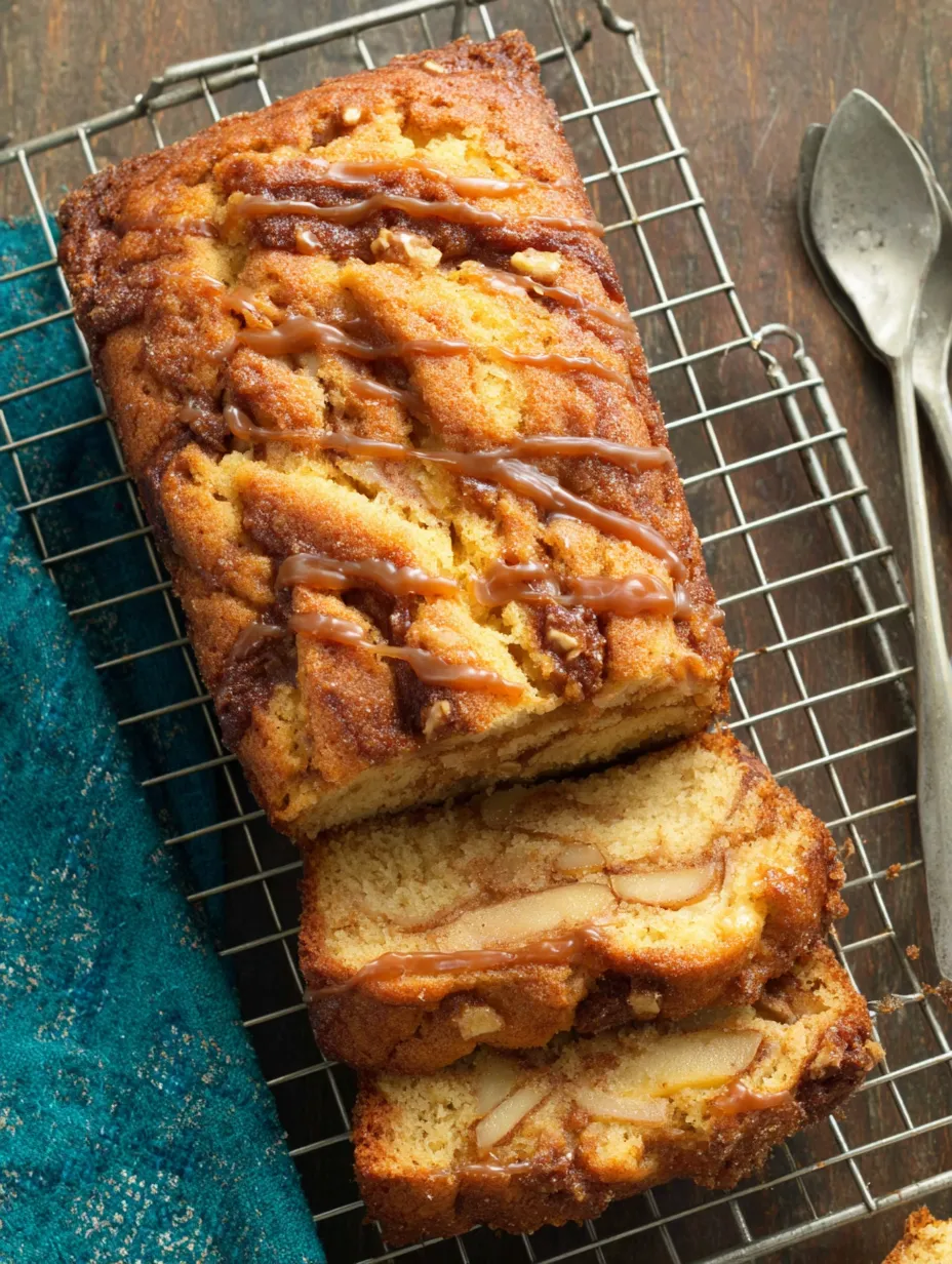 A slice of cinnamon apple bread.