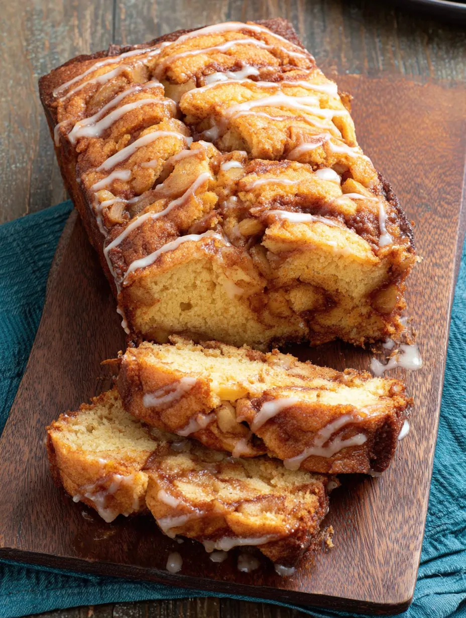 A slice of cinnamon apple bread.