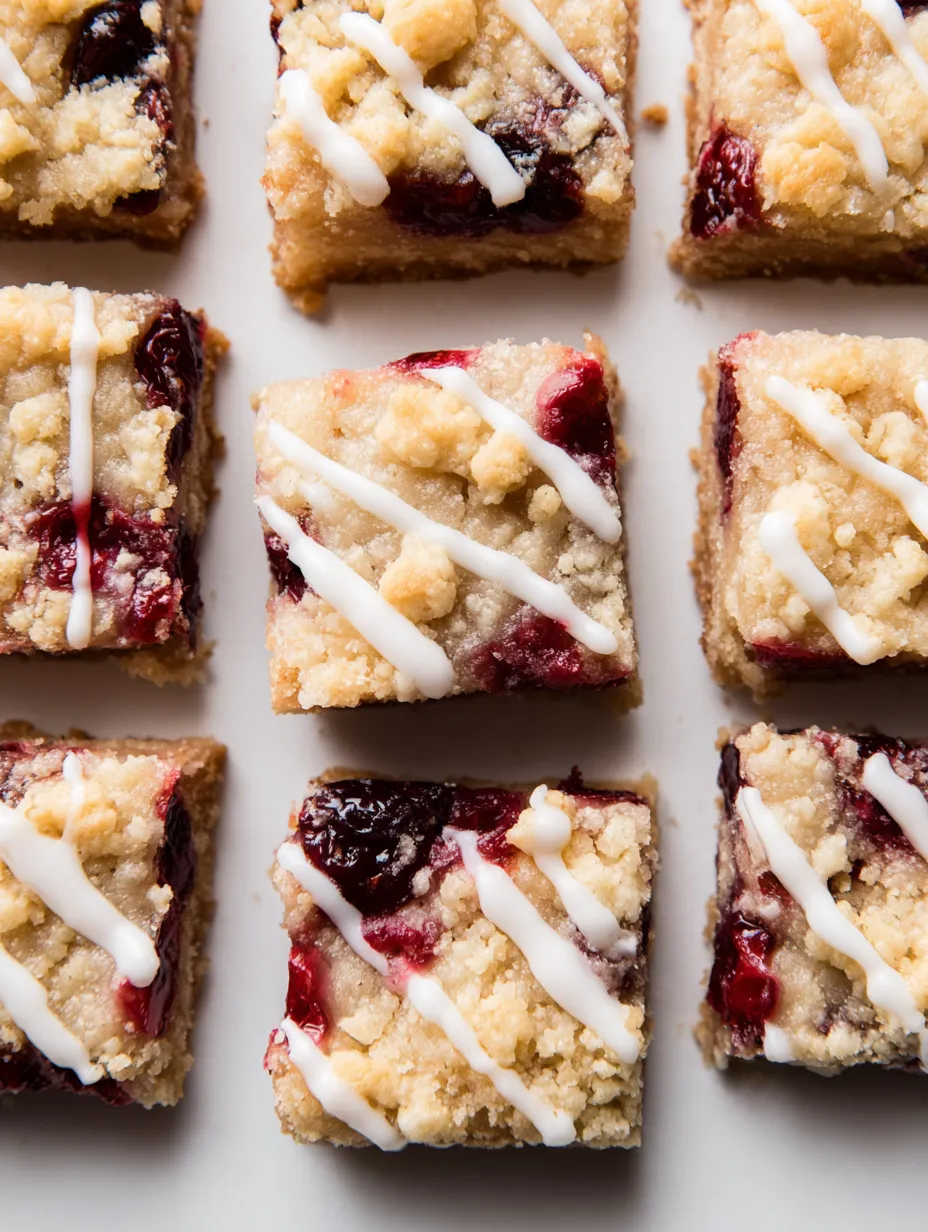 A close up of a cranberry crumble bar.