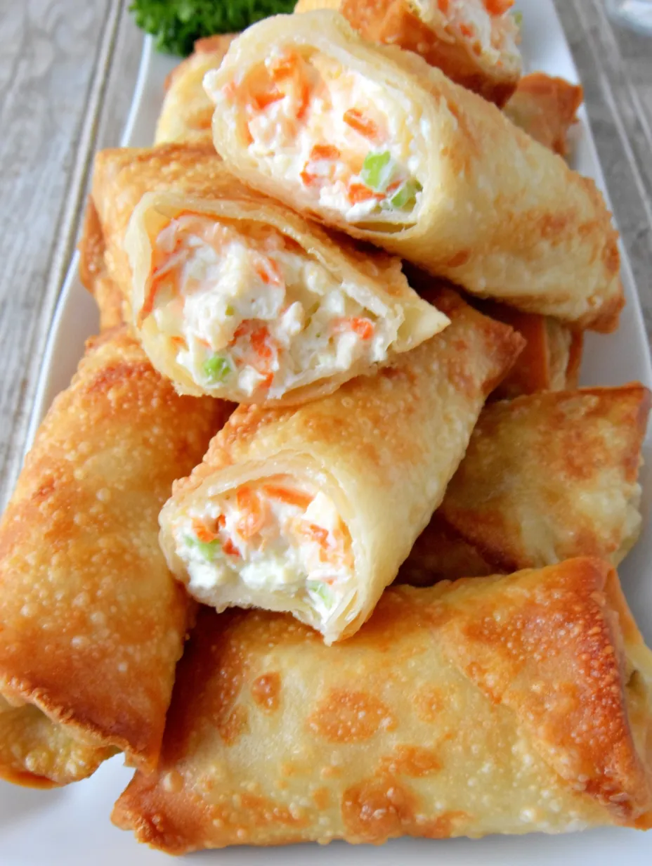 A plate of crab rangoon egg rolls.