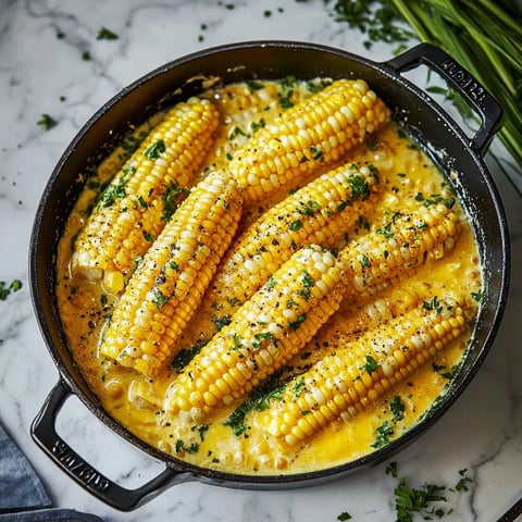 Boiled corn on the cob in a pot.